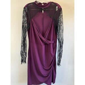 Venus Dress Purple Wrap Front Lace Arms Large Date Night Evening Wear